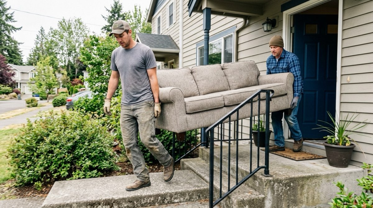 Carrying a couch out for removal