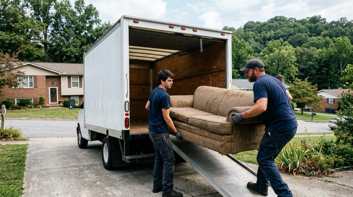 Loading furniture into the truck at a Knoxville home